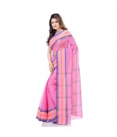 dB DESH BIDESH Women`s Bengal Handloom Pure Cotton Saree Khejur Chori Design Without Blouse Piece Pink