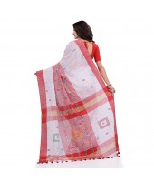 DESH BIDESH Women`s Bengal Handloom Pure Cotton Saree Kotki Design With Blouse Piece (White Red)