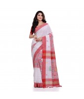 DESH BIDESH Women`s Bengal Handloom Pure Cotton Saree Kotki Design With Blouse Piece (White Red)