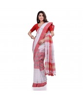 DESH BIDESH Women`s Bengal Handloom Pure Cotton Saree Kotki Design With Blouse Piece (White Red)