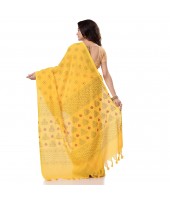 dB DESH BIDESH Women`s Bengal Tant Abhrak Work Design Soft Pure Handloom Cotton Saree With Blouse Piece Yellow