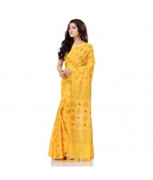 dB DESH BIDESH Women`s Bengal Tant Abhrak Work Design Soft Pure Handloom Cotton Saree With Blouse Piece Yellow