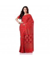 dB DESH BIDESH Women`s Bengal Tant Abhrak Work Design Soft Pure Handloom Cotton Saree With Blouse Piece Red