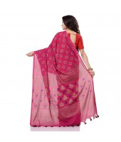 dB DESH BIDESH Women`s Bengal Tant Abhrak Work Design Soft Pure Handloom Cotton Saree With Blouse Piece Pink