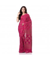 dB DESH BIDESH Women`s Bengal Tant Abhrak Work Design Soft Pure Handloom Cotton Saree With Blouse Piece Pink