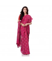 dB DESH BIDESH Women`s Bengal Tant Abhrak Work Design Soft Pure Handloom Cotton Saree With Blouse Piece Pink