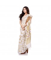 dB DESH BIDESH Women`s Bengal Tant Abhrak Work Design Soft Pure Handloom Cotton Saree With Blouse Piece White