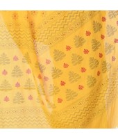 dB DESH BIDESH Women`s Bengal Tant Abhrak Work Design Soft Pure Handloom Cotton Saree With Blouse Piece Yellow