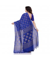 dB DESH BIDESH Women`s Bengal Tant Abhrak Work Design Soft Pure Handloom Cotton Saree With Blouse Piece (Blue)