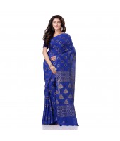 dB DESH BIDESH Women`s Bengal Tant Abhrak Work Design Soft Pure Handloom Cotton Saree With Blouse Piece (Blue)