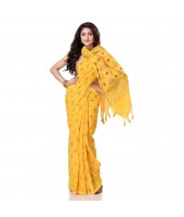 dB DESH BIDESH Women`s Bengal Tant Abhrak Work Design Soft Pure Handloom Cotton Saree With Blouse Piece Yellow