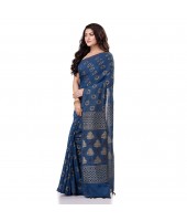 dB DESH BIDESH Women`s Bengal Tant Abhrak Work Design Soft Pure Handloom Cotton Saree With Blouse Piece Prussian Blue