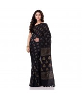 dB DESH BIDESH Women`s Bengal Tant Abhrak Work Design Soft Pure Handloom Cotton Saree With Blouse Piece Black