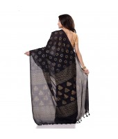 dB DESH BIDESH Women`s Bengal Tant Abhrak Work Design Soft Pure Handloom Cotton Saree With Blouse Piece Black