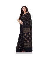 dB DESH BIDESH Women`s Bengal Tant Abhrak Work Design Soft Pure Handloom Cotton Saree With Blouse Piece Black