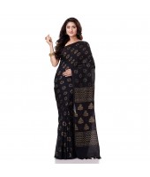 dB DESH BIDESH Women`s Bengal Tant Abhrak Work Design Soft Pure Handloom Cotton Saree With Blouse Piece Black