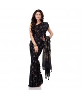 dB DESH BIDESH Women`s Bengal Tant Abhrak Work Design Soft Pure Handloom Cotton Saree With Blouse Piece Black