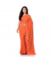 dB DESH BIDESH Women`s Bengal Tant Abhrak Work Design Soft Pure Handloom Cotton Saree With Blouse Piece Orange