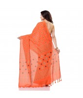 dB DESH BIDESH Women`s Bengal Tant Abhrak Work Design Soft Pure Handloom Cotton Saree With Blouse Piece Orange