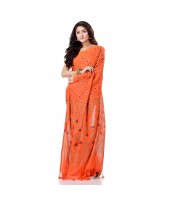 dB DESH BIDESH Women`s Bengal Tant Abhrak Work Design Soft Pure Handloom Cotton Saree With Blouse Piece Orange