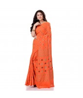 dB DESH BIDESH Women`s Bengal Tant Abhrak Work Design Soft Pure Handloom Cotton Saree With Blouse Piece Orange