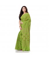 dB DESH BIDESH Women`s Bengal Tant Abhrak Work Design Soft Pure Handloom Cotton Saree With Blouse Piece (Green)