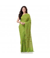 dB DESH BIDESH Women`s Bengal Tant Abhrak Work Design Soft Pure Handloom Cotton Saree With Blouse Piece (Green)