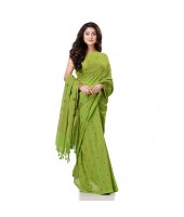 dB DESH BIDESH Women`s Bengal Tant Abhrak Work Design Soft Pure Handloom Cotton Saree With Blouse Piece (Green)