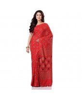 dB DESH BIDESH Women`s Bengal Tant Abhrak Work Design Soft Pure Handloom Cotton Saree With Blouse Piece Red