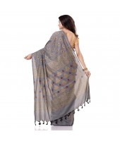 dB DESH BIDESH Women`s Bengal Tant Abhrak Work Design Soft Pure Handloom Cotton Saree With Blouse Piece Grey