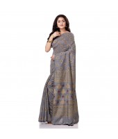 dB DESH BIDESH Women`s Bengal Tant Abhrak Work Design Soft Pure Handloom Cotton Saree With Blouse Piece Grey