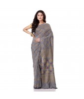 dB DESH BIDESH Women`s Bengal Tant Abhrak Work Design Soft Pure Handloom Cotton Saree With Blouse Piece Grey