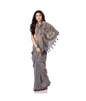 dB DESH BIDESH Women`s Bengal Tant Abhrak Work Design Soft Pure Handloom Cotton Saree With Blouse Piece Grey