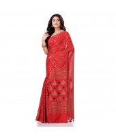 dB DESH BIDESH Women`s Bengal Tant Abhrak Work Design Soft Pure Handloom Cotton Saree With Blouse Piece Red