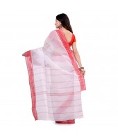 dB DESH BIDESH Women`s Bengal Tant Aradhana Design Pure Handloom Cotton Saree Without Blouse Piece White Red