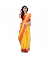 dB DESH BIDESH Women`s Bengal Tant Aradhana Design Pure Handloom Cotton Saree Without Blouse Piece Yellow Red