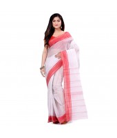 dB DESH BIDESH Women`s Bengal Tant Aradhana Design Pure Handloom Cotton Saree Without Blouse Piece White Red