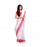 dB DESH BIDESH Women`s Bengal Tant Aradhana Design Pure Handloom Cotton Saree Without Blouse Piece White Red