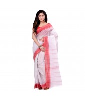 dB DESH BIDESH Women`s Bengal Tant Aradhana Pure Handloom Cotton Saree Without Blouse Piece Red White