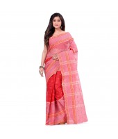 dB DESH BIDESH Women`s Bengal Tant Devdas Design Pure Handloom Cotton Saree Without Blouse Piece Red