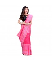 dB DESH BIDESH Women`s Bengal Tant Devdas Design Pure Handloom Cotton Saree Without Blouse Piece Pink