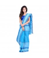 dB DESH BIDESH Women`s Bengal Tant Devdas Design Pure Handloom Cotton Saree Without Blouse Piece Light Blue