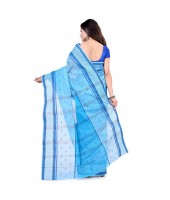 dB DESH BIDESH Women`s Bengal Tant Devdas Design Pure Handloom Cotton Saree Without Blouse Piece Light Blue