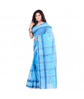 dB DESH BIDESH Women`s Bengal Tant Devdas Design Pure Handloom Cotton Saree Without Blouse Piece Light Blue