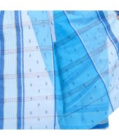 dB DESH BIDESH Women`s Bengal Tant Devdas Design Pure Handloom Cotton Saree Without Blouse Piece Light Blue