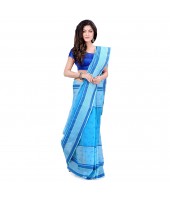 dB DESH BIDESH Women`s Bengal Tant Devdas Design Pure Handloom Cotton Saree Without Blouse Piece Light Blue