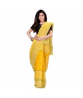 dB DESH BIDESH Women`s Bengal Tant Devdas Design Pure Handloom Cotton Saree Without Blouse Piece Yellow