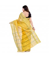 dB DESH BIDESH Women`s Bengal Tant Devdas Design Pure Handloom Cotton Saree Without Blouse Piece Yellow