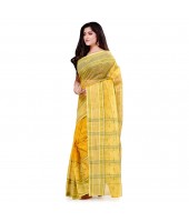 dB DESH BIDESH Women`s Bengal Tant Devdas Design Pure Handloom Cotton Saree Without Blouse Piece Yellow