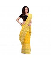 dB DESH BIDESH Women`s Bengal Tant Devdas Design Pure Handloom Cotton Saree Without Blouse Piece Yellow